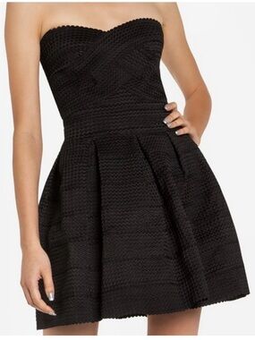 Express SZ M Strapless Black Bandage Textured Fit Flare Cocktail Dress